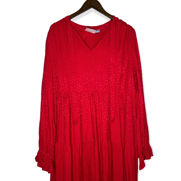 *SOLD* Anthropologie A+ Size 1X Maeve Red Wendy Tiered Tie Neck Maxi Dress - Picture 3 of 6